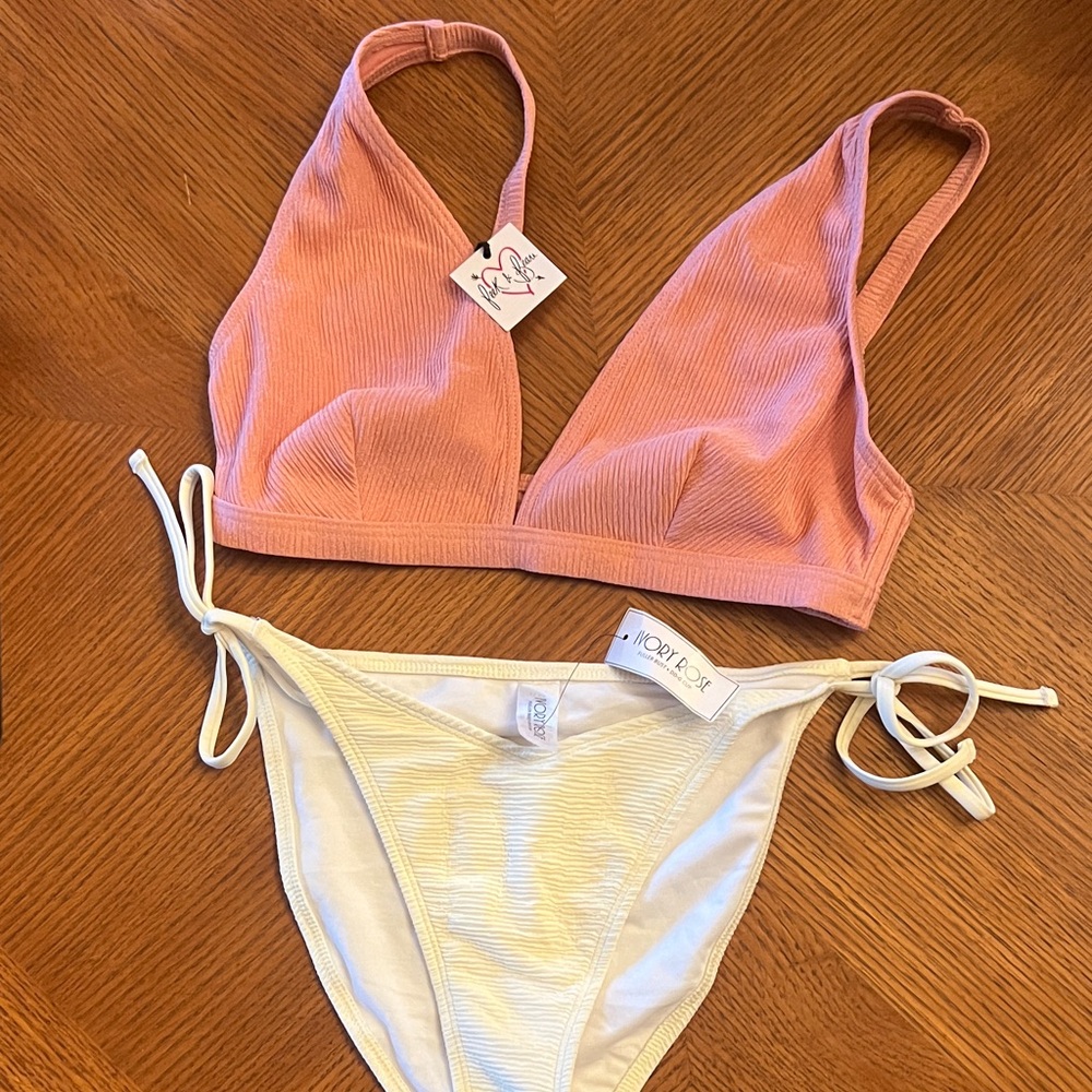 Dusty Rose and White Bikini Set